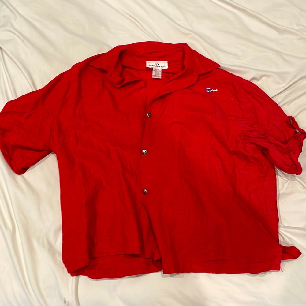 Vintage 60’s Erin London, red woman’s dress shirt
